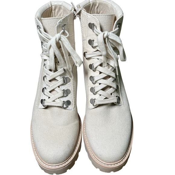 Dolce Vita Hank‎ Canvas Chunky Heel Combat Boots Lace Zip Creme Size 8.5 - Picture 4 of 10